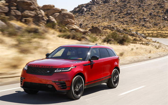 4k, Rover Velar R-Dinamik, yol, 2018 araba, kırmızı Velar, SUV, Range Rover Range
