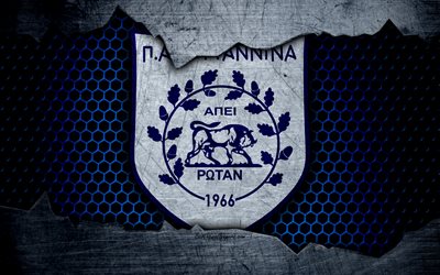 Giannina, 4k, logo, Greek Super League, soccer, football club, Greece, PAS Giannina, grunge, metal texture, Giannina FC