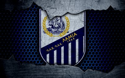 Lamia, 4k, ロゴ, ギリシャのスーパーリーグ, サッカー, サッカークラブ, ギリシャ, なLamia, グランジ, 金属の質感, Lamia FC