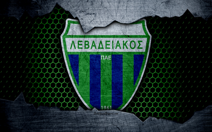 Levadiakos, 4k, logo, Yunan S&#252;per Ligi, futbol, futbol kul&#252;b&#252;, Yunanistan, grunge, metal doku, Levadiakos FC