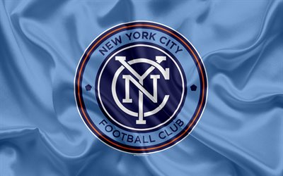 New York City FC, Amerikansk Football Club, MLS, USA, Major League Soccer, emblem, logotyp, silk flag, New York, fotboll