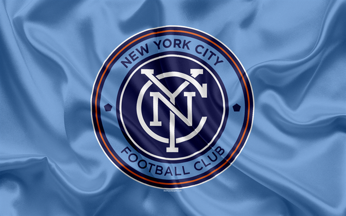 new york city fc, american football club, mls, usa, major league soccer, emblem, logo, seide flagge, new york, fu&#223;ball