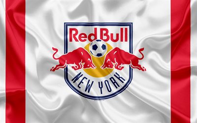 new york red bulls fc, die american-football-club, mls, usa, major league soccer, emblem, logo, seide flagge, new york, harrison, new jersey, fu&#223;ball