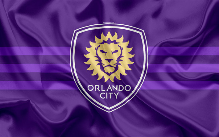 Orlando City FC, Club de F&#250;tbol, American Club de F&#250;tbol de la MLS, estados UNIDOS, la Major League Soccer, emblema, logo, bandera de seda, Orlando, f&#250;tbol