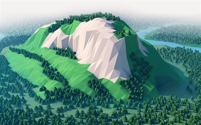 isometric, mountains, forest, creative, 3d art