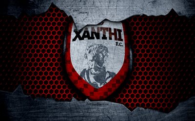 Xanthi, 4k, logo, Yunan S&#252;per Ligi, futbol, futbol kul&#252;b&#252;, Yunanistan, AO Xanthi, grunge, metal doku, Xanthi FC