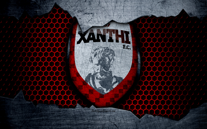 Xanthi, 4k, logo, Greek Super League, soccer, football club, Greece, AO Xanthi, grunge, metal texture, Xanthi FC