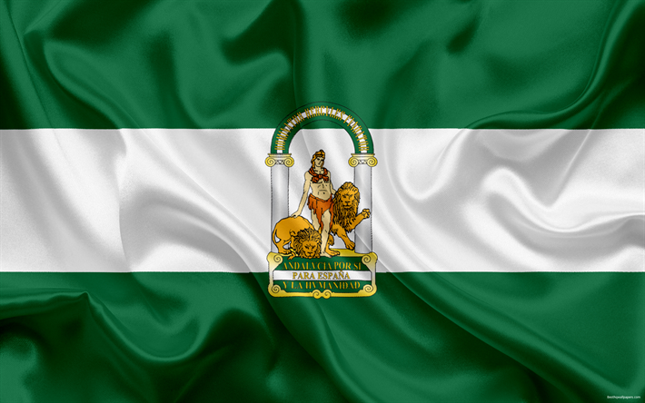 旗のアンダルシア, 自治コミュニティ, 州, スペイン, アンダルシア, 絹の旗を, アンダルシア紋