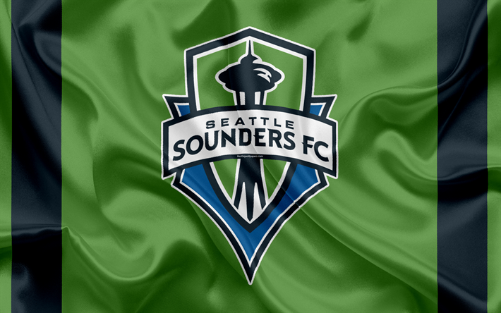 Seattle Sounders FC, American Football Club, MLS, Major League Soccer, emblem, logo, silk flag, Seattle, Washington, USA, football