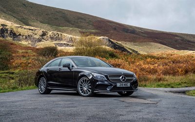 Mercedes-Benz CLS 350, 4k de 2017, los coches, negro CLS, los coches alemanes, Mercedes