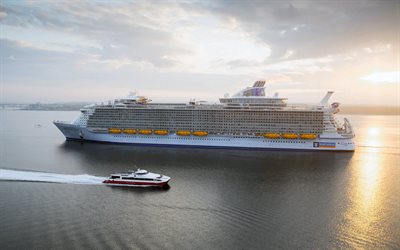 Harmony of The Seas, cruise liner, sea, sunset, passenger liner, luxury ship