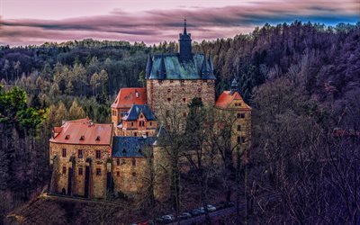 Kriebstein Castello, 4k, autunno, tedesco punti di riferimento, Waldheim, Sassonia, Germania, Europa