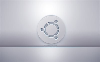 ubuntu 3d white logo, grauer hintergrund, ubuntu-logo, creative 3d-kunst, ubuntu, 3d emblem