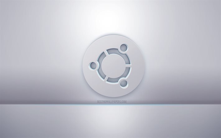 Ubuntu 3d del logotipo en blanco, fondo gris, el logo de Ubuntu, creativo, arte 3d, Ubuntu, 3d emblema