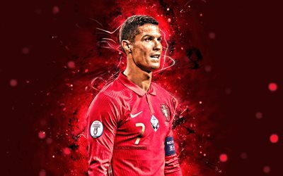 Cristiano Ronaldo, 4k, 2020, Portugalin Maajoukkueen, jalkapallo, jalkapalloilijat, Cristiano Ronaldo dos Santos Aveiro, punainen neon valot, CR7, Portugalin jalkapallojoukkue, Cristiano Ronaldo 4K
