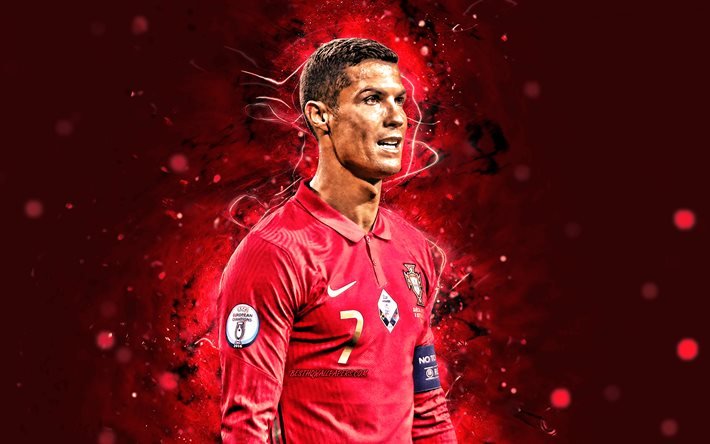Hristiyan Ronaldo, 4k, 2020, Portekiz Milli Takımı, futbol, futbolcular, Hristiyan Ronaldo dos Santos Aveiro, kırmızı neon ışıkları, CR7, Portekiz futbol takımı, Hristiyan Ronaldo 4K