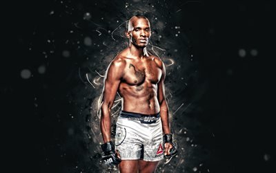 Khama Worthy, 4k, beyaz neon ışıklar, amerikan savaş&#231;ılar, MMA, UFC, Karışık d&#246;v&#252;ş sanatları, Khama Worthy 4K, UFC savaş&#231;ıları, MMA savaş&#231;ıları, &#214;l&#252;m Yıldızı