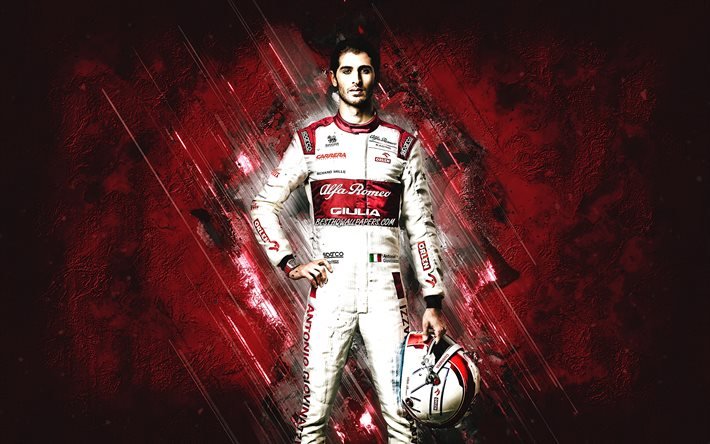 Antonio Giovinazzi, Alfa Romeo Racing, Formula 1, burgundy stone background, F1, racing