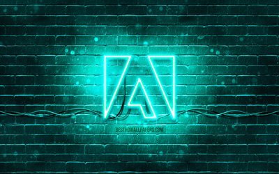 شعار Adobe Turquoise, 4 ك, brickwall الفيروز, شعار Adobe, العلامة التجارية, شعار Adobe neon, Adobe