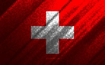 Drapeau de la Suisse, abstraction multicolore, drapeau mosa&#239;que de la Suisse, Suisse, art de la mosa&#239;que, drapeau de la Suisse