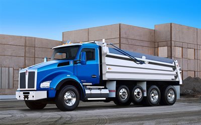Kenworth T880, 2020, dump truck, front view, new blue T880, american trucks, Kenworth