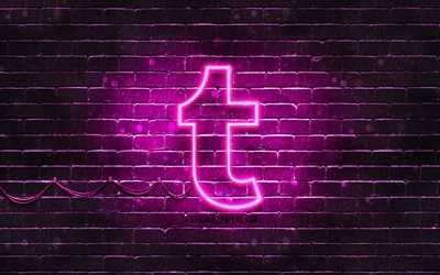 Tumblr logo viola, 4k, brickwall viola, logo Tumblr, social network, logo al neon di Tumblr, Tumblr