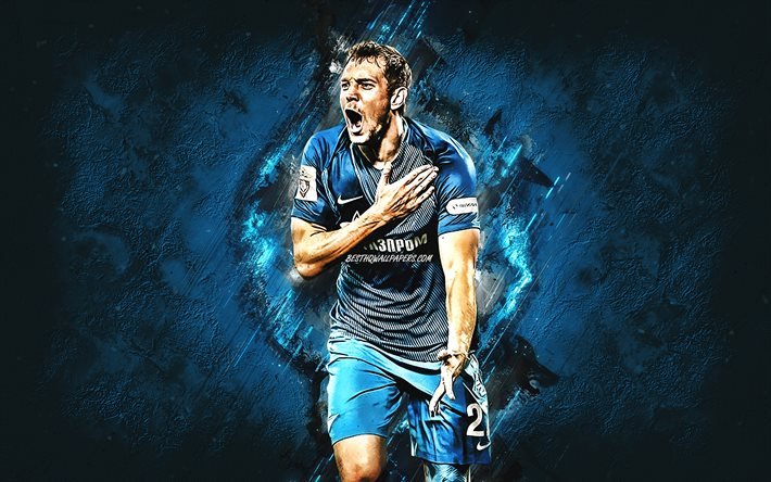 Artem Dzyuba, FC Zenit, Russian footballer, blue stone background, football