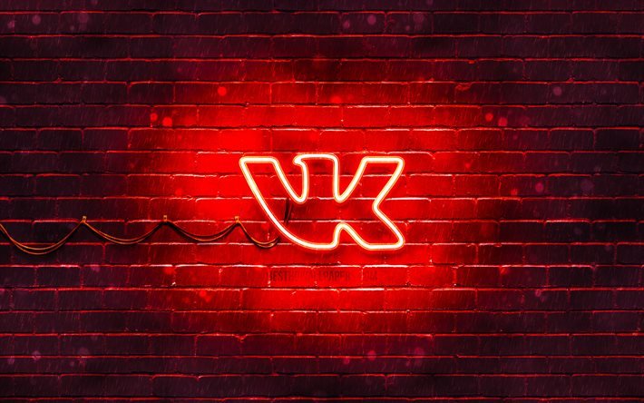 Vkontakte red logo, 4k, red brickwall, Vkontakte logo, social networks, VK logo, Vkontakte neon logo, Vkontakte