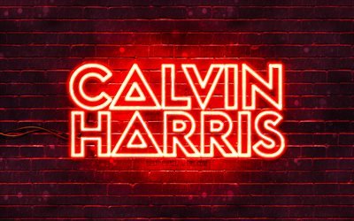 Calvin Harris kırmızı logo, 4k, superstars, İsko&#231; DJ&#39;ler, kırmızı brickwall, Calvin Harris logosu, Adam Richard Wiles, Calvin Harris, m&#252;zik yıldızları, Calvin Harris neon logosu