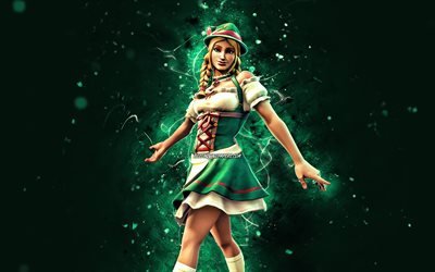 Heidi, 4k, luces verdes de ne&#243;n, 2020 juegos, Fortnite Battle Royale, personajes de Fortnite, Heidi Skin, Fortnite, Heidi Fortnite