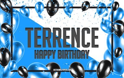 Happy Birthday Terrence, Birthday Balloons Background, Terrence, wallpapers with names, Terrence Happy Birthday, Blue Balloons Birthday Background, greeting card, Terrence Birthday