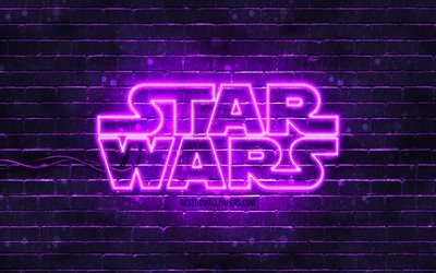 Logotipo violeta de Star Wars, 4k, parede de tijolos violeta, logotipo de Star Wars, criativo, logotipo neon de Star Wars, Star Wars