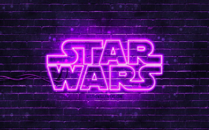 Star Wars violetti logo, 4k, violetti tiilisein&#228;, Star Wars logo, luova, Star Wars neon logo, Star Wars
