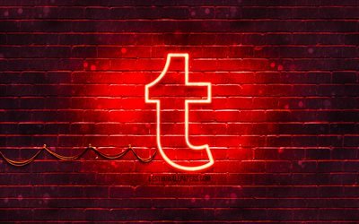 Tumblr red logo, 4k, red brickwall, Tumblr logo, social networks, Tumblr neon logo, Tumblr