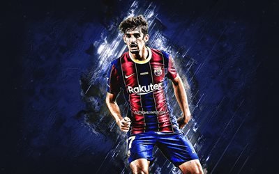 Francisco Trincao, FC Barcelona, Portuguese footballer, blue stone background, La Liga, football