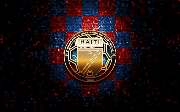 haitianische fu&#223;ball-team, glitzer-logo, concacaf, nordamerika, rot blau kariert hintergrund, mosaik-kunst, fu&#223;ball, haiti national football team, fhf-logo, haiti