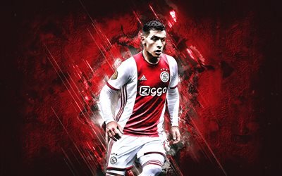 Lisandro Martinez, AFC Ajax, argentine footballer, portrait, red stone background, football, Ajax