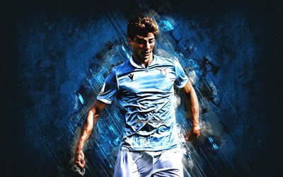 Luca Falbo, Lazio, italialainen jalkapalloilija, muotokuva, sininen kivitausta, jalkapallo, Serie A