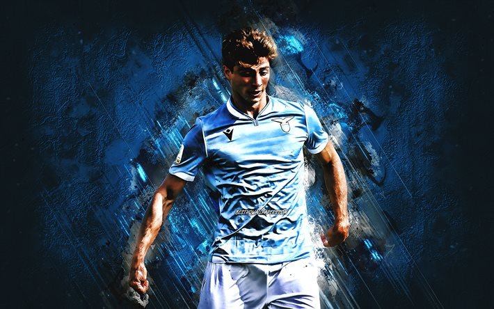 Luca Falbo, Lazio, İtalyan futbolcu, portre, mavi taş arka plan, futbol, Serie A