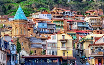 Tbilisi, kauniita taloja, vanhoja rakennuksia, Tbilisin kaupunkikuva, panoraama, Georgia