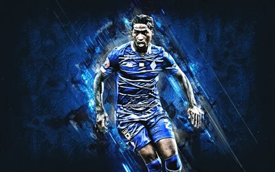Gerson Rodrigues, FC Dynamo Kiev, luxemburgilainen jalkapalloilija, muotokuva, sininen kivitausta, jalkapallo