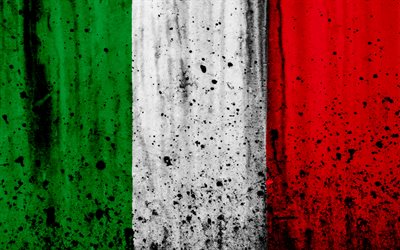 flag of Italy, 4k, grunge, stone texture, Italian flag, Europe, Italy, national symbols, Italy national flag
