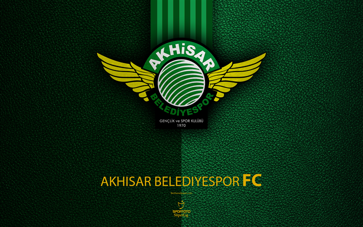 Akhisar Belediyespor FC, 4k, Turkkilainen jalkapalloseura, nahka rakenne, tunnus, logo, Super Lig, Manisa, Turkki, jalkapallo, Turkin Jalkapallon Mestaruuden