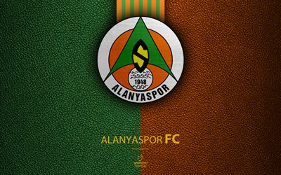 Alanyaspor FC, 4k, التركي لكرة القدم, جلدية الملمس, شعار, Alanyaspor شعار, سوبر Lig, ألانيا, تركيا, كرة القدم