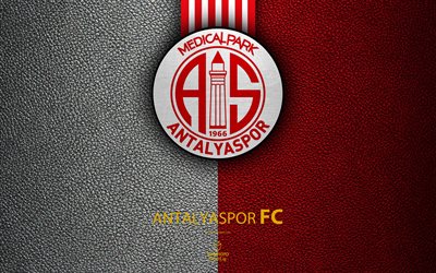 Antalyaspor FC, 4k, T&#252;rk Futbol Kul&#252;b&#252;, deri dokusu, amblem, logo Antalyaspor, S&#252;per Lig, Antalya, T&#252;rkiye, Futbol, T&#252;rk Futbol Şampiyonası