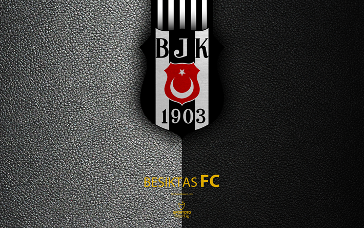 Besiktas FC, 4k, turc, club de football, le cuir &#224; la texture, l&#39;embl&#232;me, le Besiktas logo, Super Lig, Istanbul, Turquie, du football, du Championnat de Football turc
