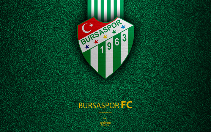 Bursaspor FC, 4k, squadra di calcio turco, texture in pelle, emblema, Bursaspor logo, Super Lig, Bursa, in Turchia, calcio, Campionato di Calcio turco