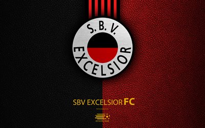SBV Excelsior FC, 4K, الهولندي لكرة القدم, جلدية الملمس, Excelsior شعار, شعار, الدوري الهولندي, روتردام, هولندا, كرة القدم, العليا لكرة القدم