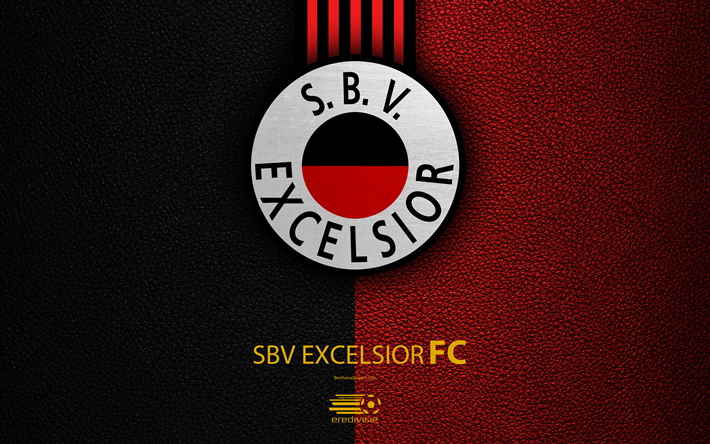 SBV Excelsior FC, 4K, Hollantilainen jalkapalloseura, nahka rakenne, Excelsior-logo, tunnus, Eredivisie, Rotterdam, Alankomaat, jalkapallo, korkeimman football league