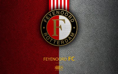 Feyenoord FC, 4K, n&#233;erlandais club de football, le cuir de texture, Feyenoord logo, embl&#232;me, Eredivisie, Rotterdam, pays-bas, le football, le football supr&#234;me de la ligue